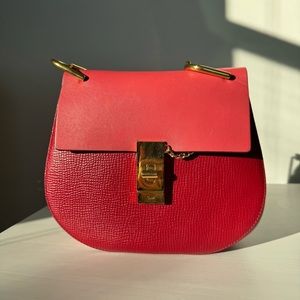 Chloe Drew Leather and Suede Crossbody Bag | Pink/Red | Excellent Condition